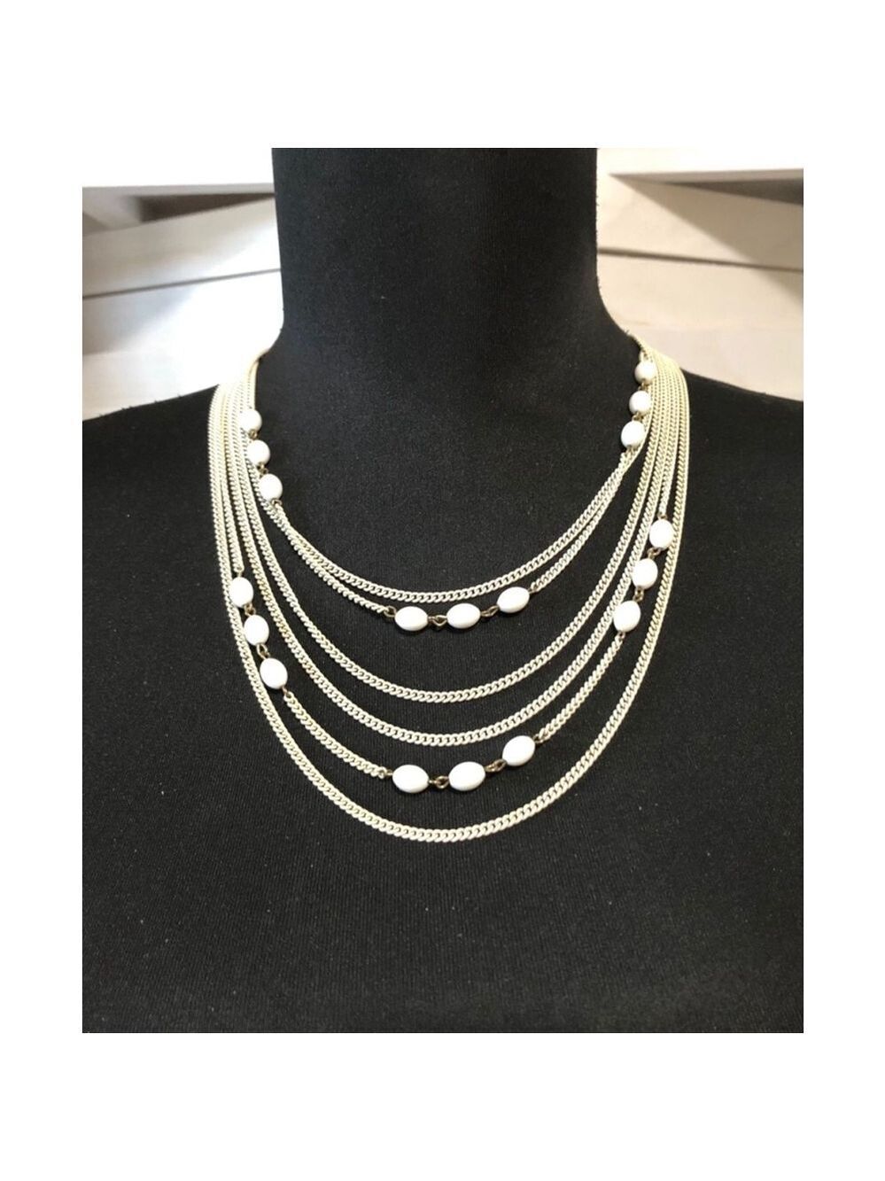 Vintage Monet Beaded Six Strand Chain Necklace White